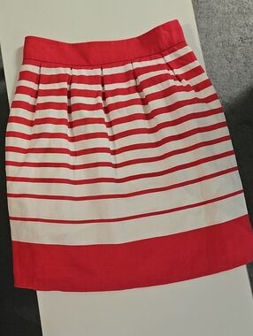 Banana Republic Pink and White 100% Linen  Striped A-Line Skirt